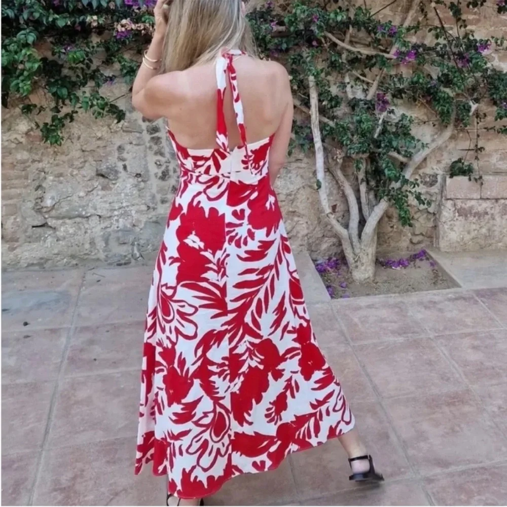 Zara Floral Linen Blend Halter Dress - Picture 7 of 11
